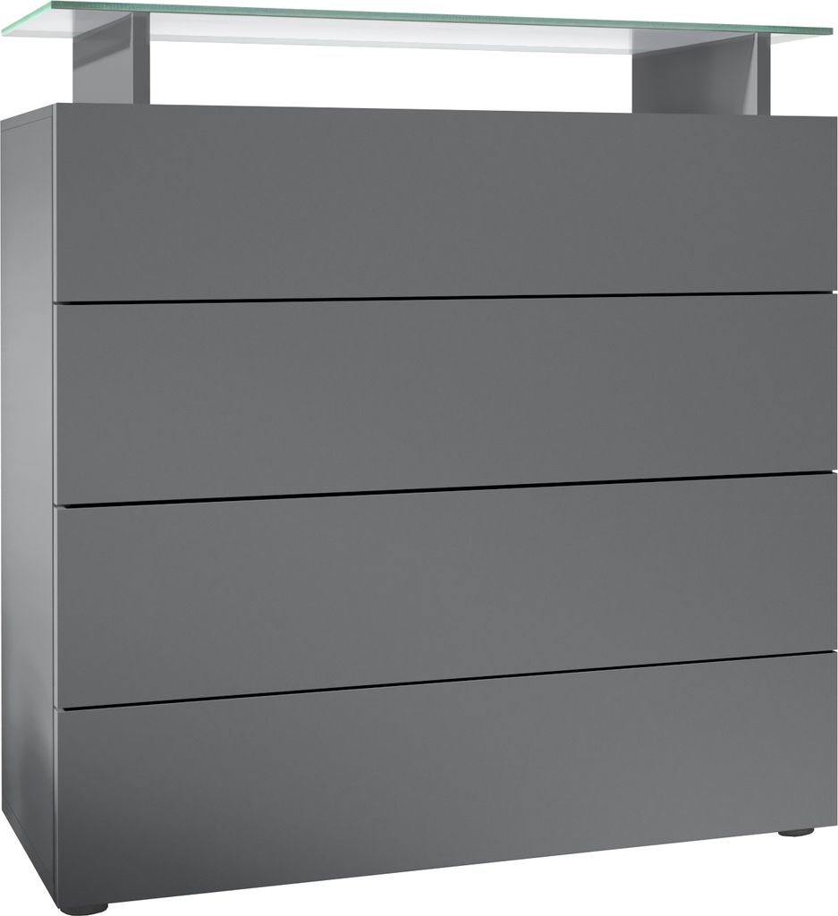 Vladon Sideboard Pavos V2, Kommode mit 4 Schubladen und Glasablage, Anthrazit matt/Anthrazit matt (76 x 80 x 33 cm)