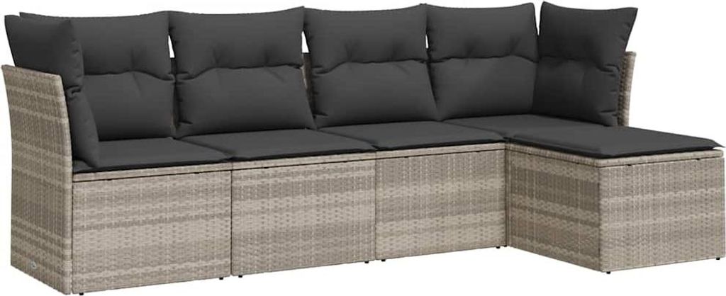 vidaXL 5-tlg. Garten-Sofagarnitur mit Kissen Hellgrau Poly Rattan