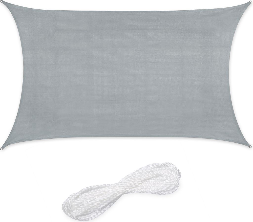 Relaxdays Sonnensegel rechteckig, 3 x 4 m, HDPE-Gewebe, UV-stabilisiert, konkav, Segeltuch mit Spannseilen, hellgrau