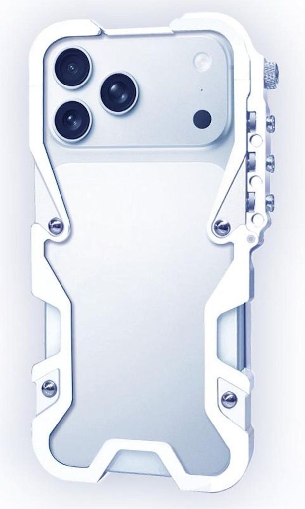 Metall Hülle für Apple iPhone 17 Pro Max Hollow Frame Design & Karabiner Silber