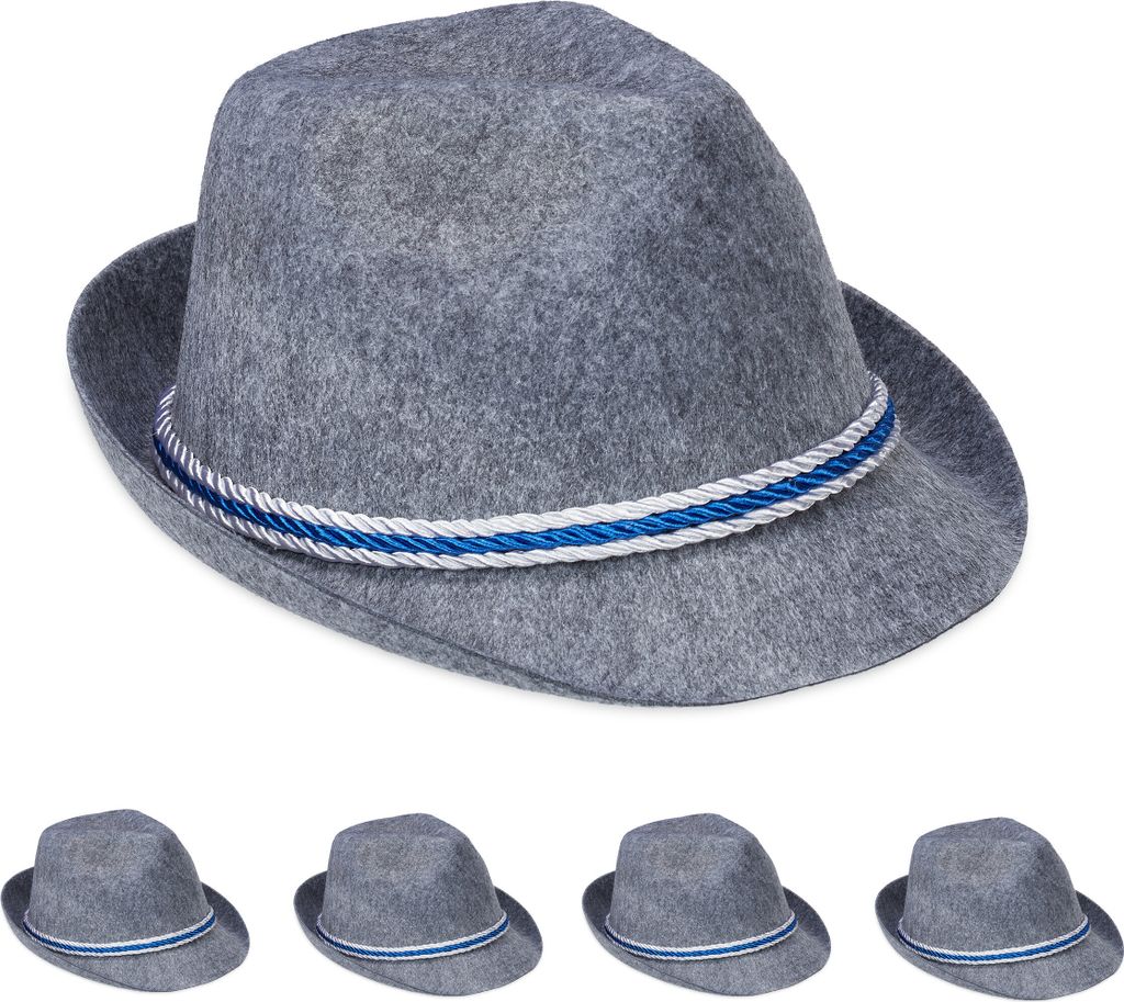 Relaxdays Trachtenhut Bayern, 5er Set, blau-weiße Kordel, Produktbild 