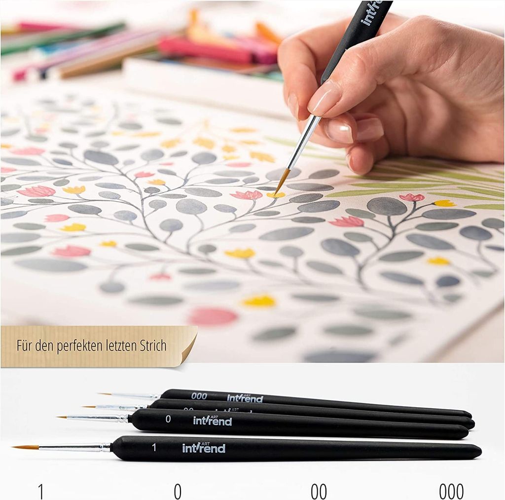 Int!rend Feinpinsel-Set (4-teilig) – Größen 000, 00, 0, 1 – Für Acryl, Aquarell, Öl & Modellbau