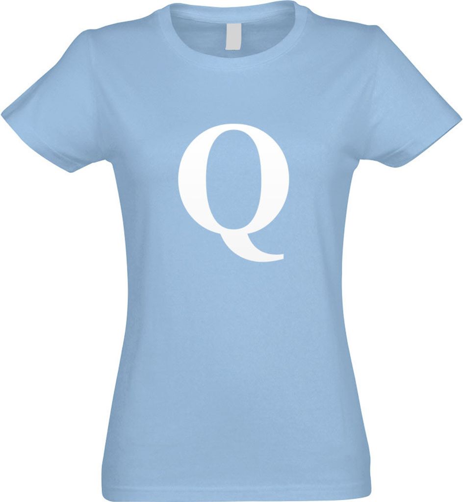 Kiwistar - T-Shirt tailliert - Damen - himmelblau - Buchstabe Q - Alphabet - mit Motiv Bedruckt - Funshirt Design - Sport - Freizeit - Damen - S