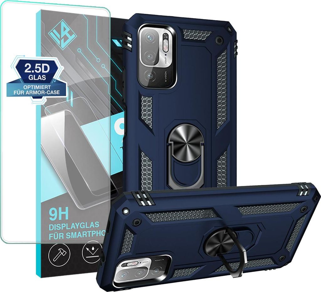 Armor Outdoor Handyhülle für Xiaomi Redmi Note 10 5G Handy Panzer Case Schutzhülle mit 9H Displayglas Displayschutz Farbe: Blau