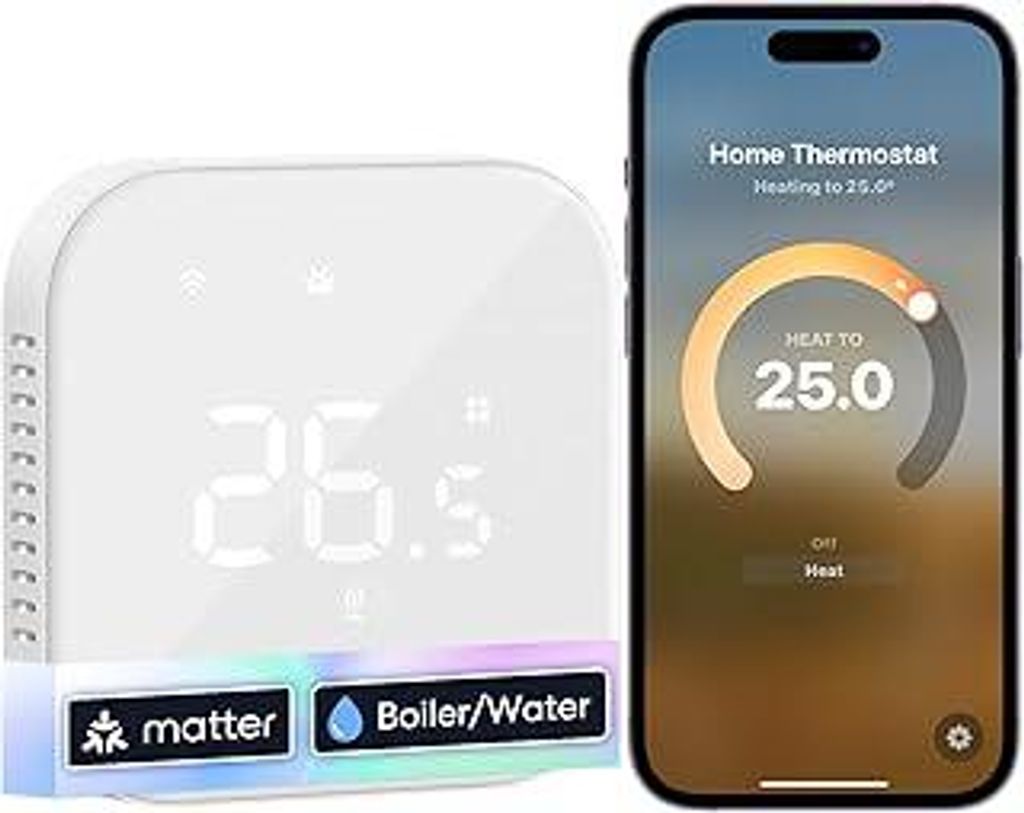 Meross Thermostat Matter Heizungsthermostat Heizung Smart Digital WLAN Raumthermostat für Fußbodenheizung & Boiler, Intelligente Wandthermostat k...