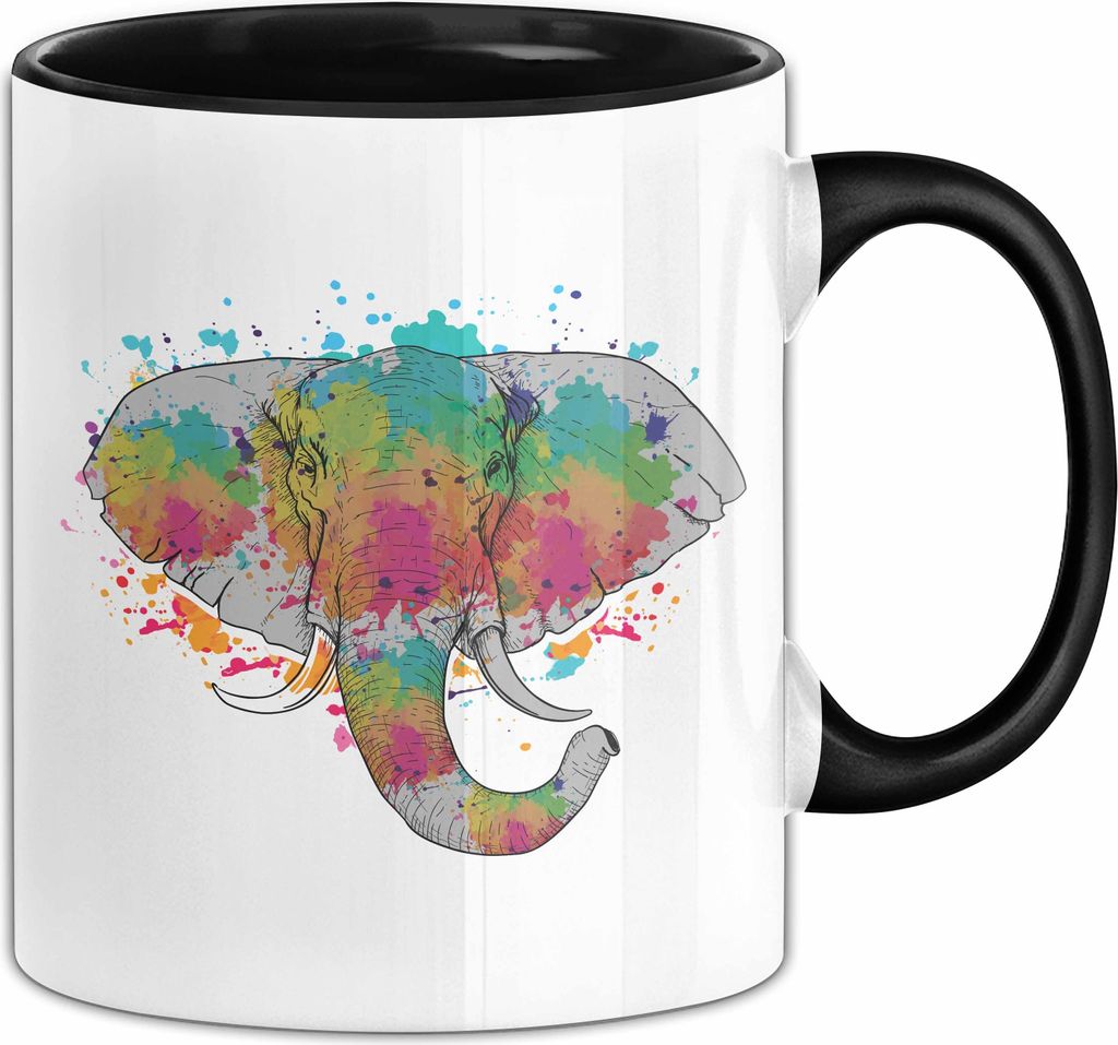 Elefant Tasse Geschenk Für Elefanten-Liebhaber Geschenkidee Elefant Farbkleks (Schwarz)
