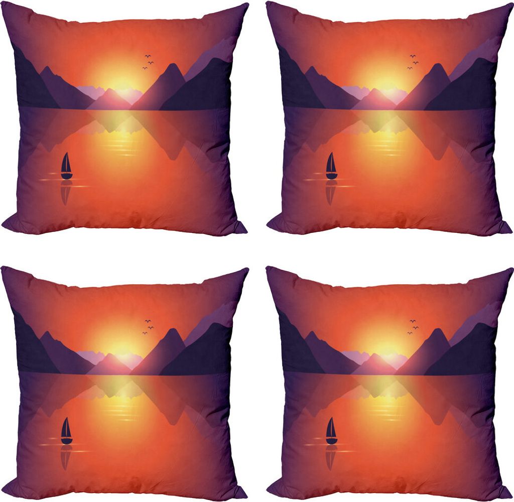ABAKUHAUS Reise Kissenbezug Set (4 Stück), Einsames Segelboot am Sonnenuntergang, Moderner Doppelseitiger Digitaldruck, 45 cm x 45 cm, Burnt Sienn...