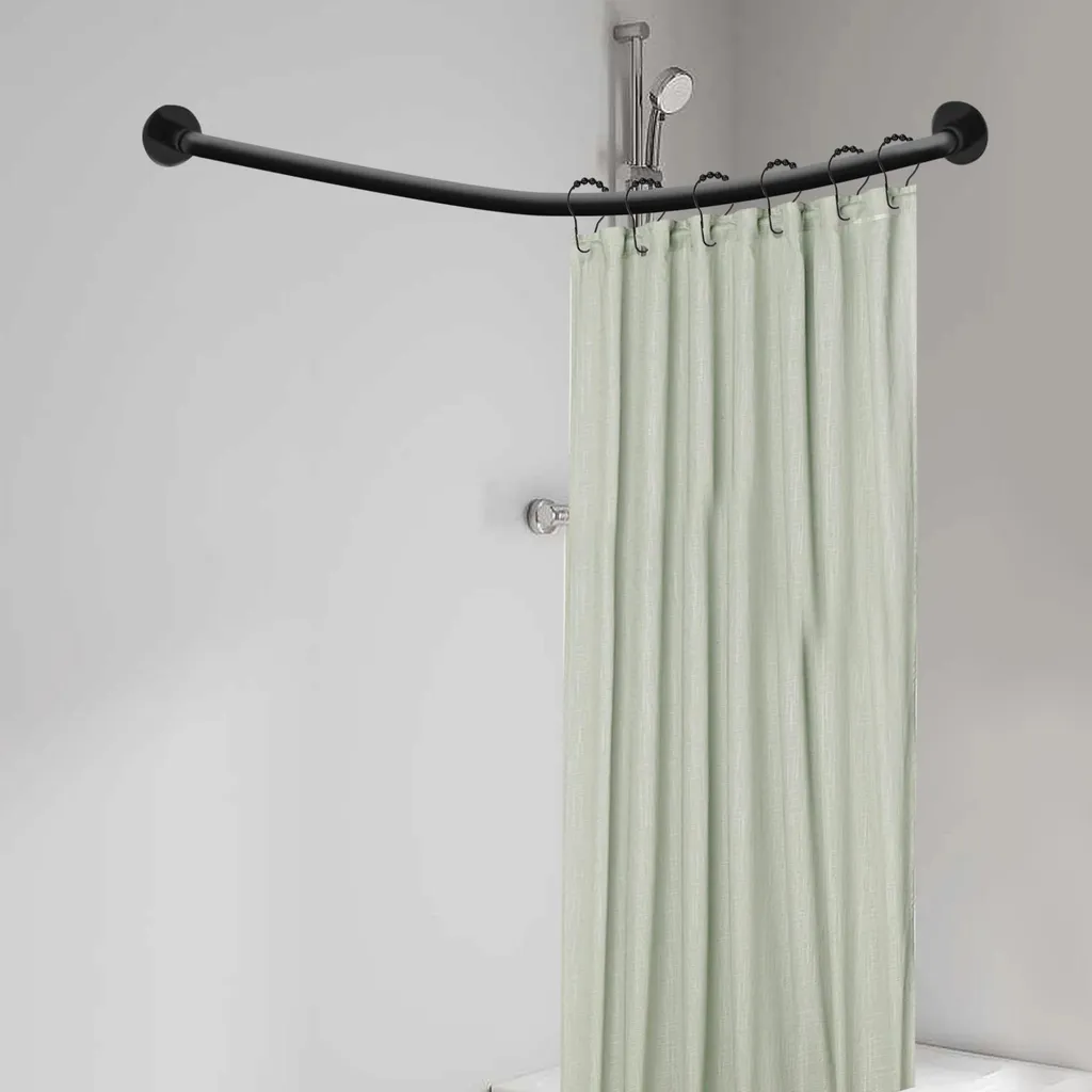 Asta Per Tenda Doccia Ad L – Acciaio Inox 150x70 Cm – Con Supporto A Soffitto Regolabile – Finitura Nera – Naiture