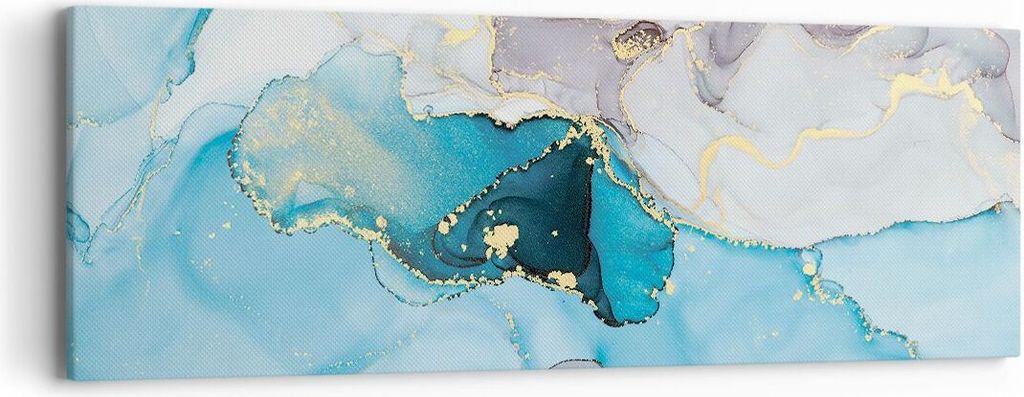 Bild auf Leinwand - Leinwandbild - Einteilig - Marmor Modern Blau - 90x30cm - Wand Bild - Wanddeko - Wandbilder - Leinwanddruck - Bilder - Wanddeko...