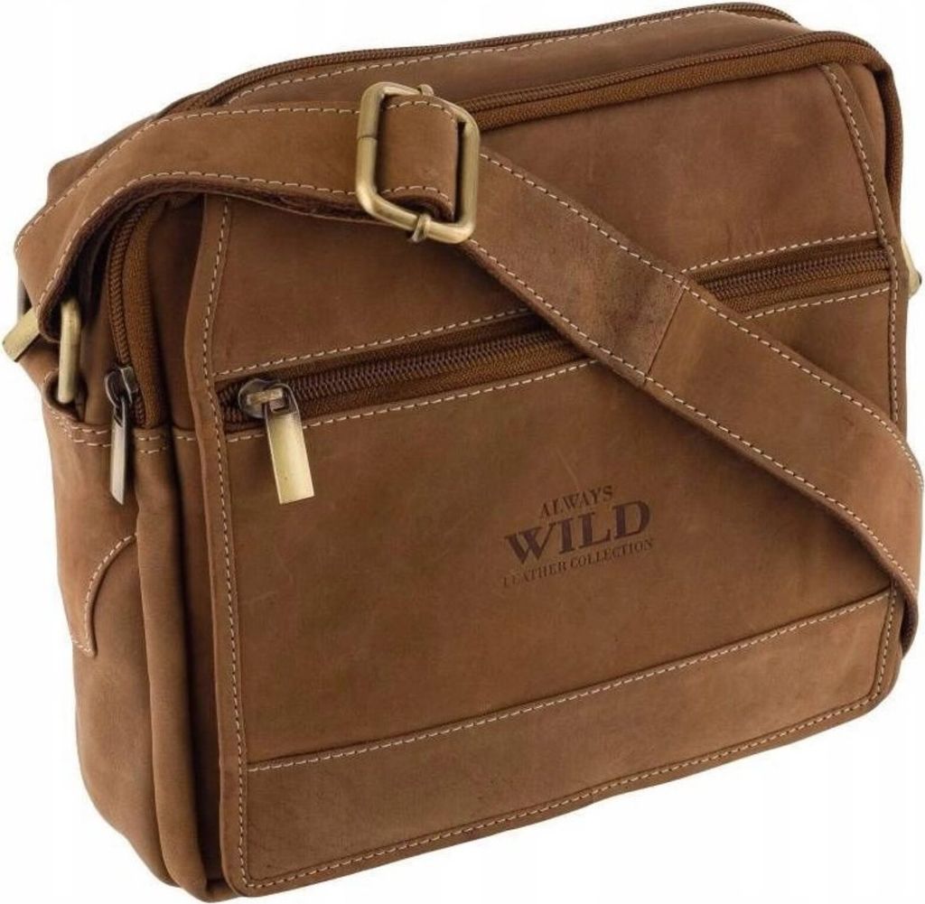 Always Wild | Herren Leder Umhängetasche Postbag, Braun, 24x21x7 cm