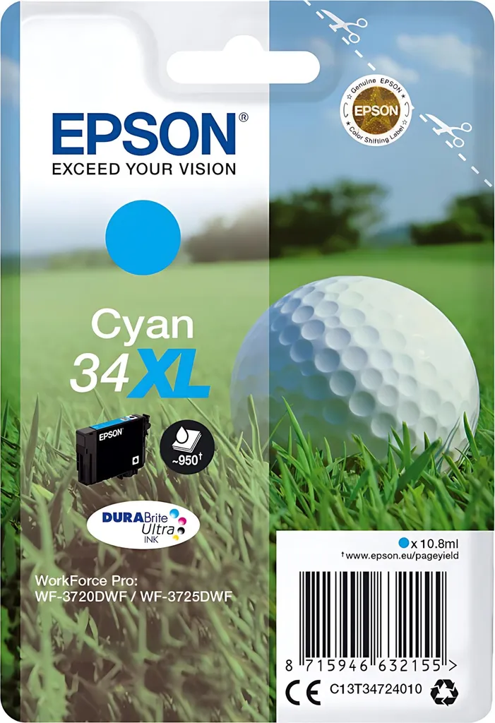 Epson 34XL Ciano Palla da Golf Originale C13T34724010 10,8ml