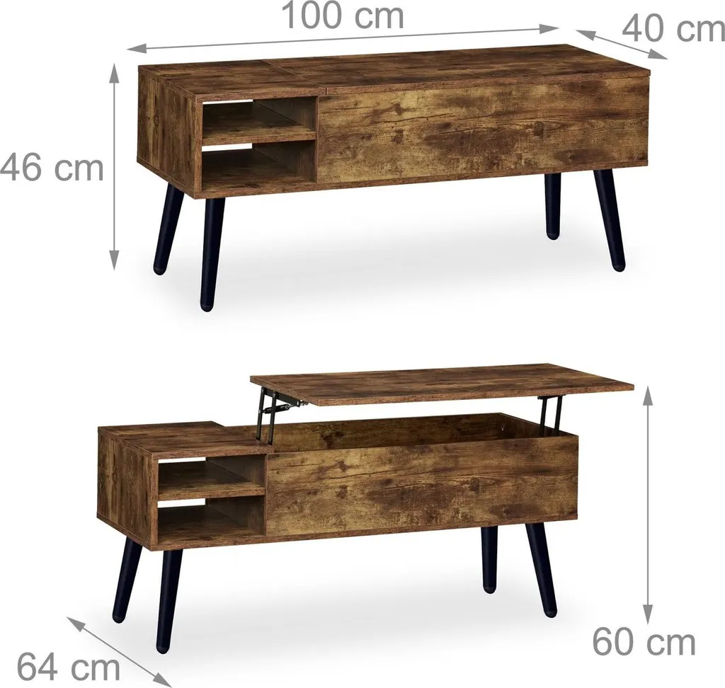 Table basse pour manger devant la télé - Plateau relevable et rangement - 3