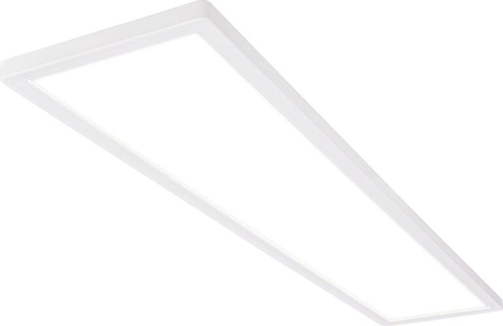 A white LED panel light is shown against a white background.