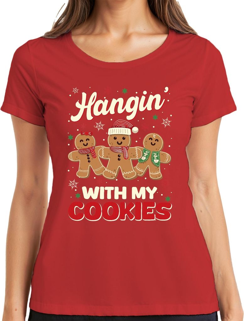 Weihnachten Lebkuchen Kekse lustig Hangin' with my cookies Damen T-Shirt, Rot, XL