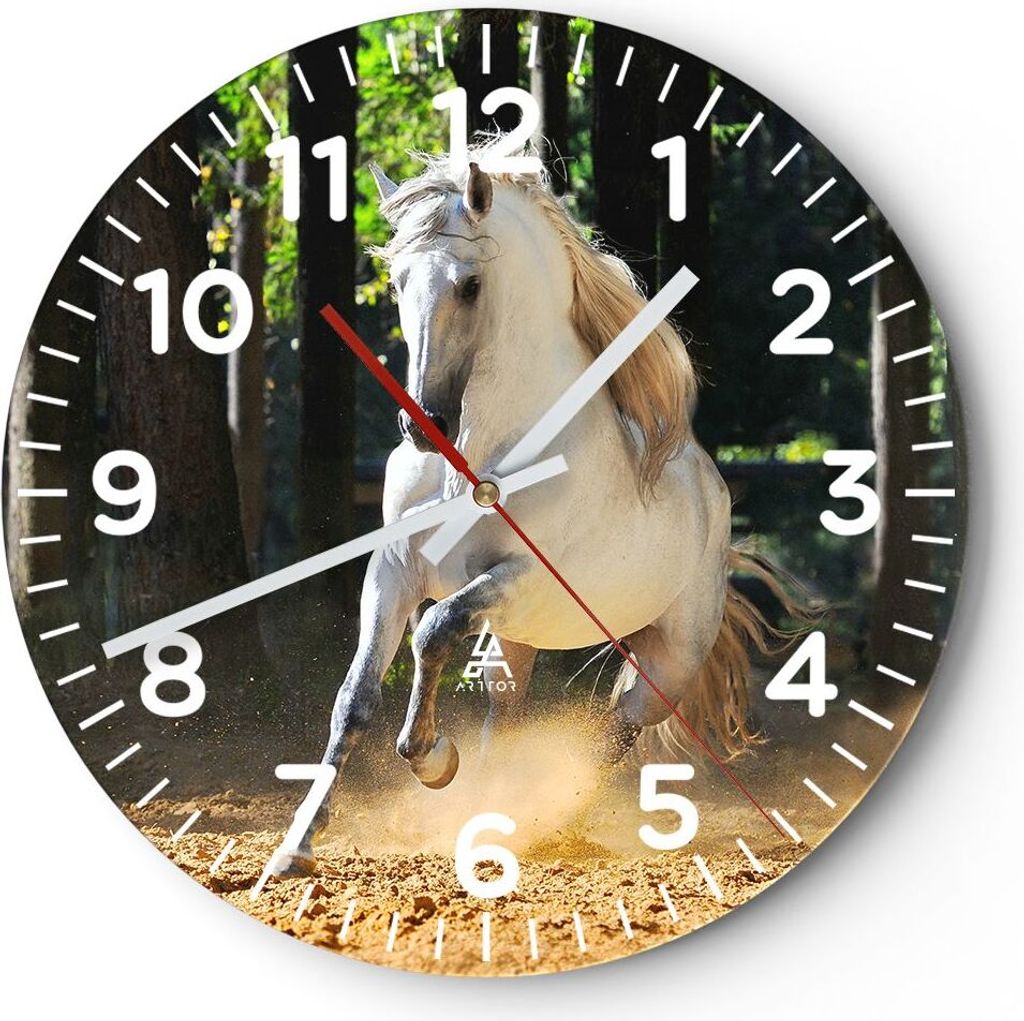 Wanduhr - Rund - Glasuhr - Staub Emotionen Pferd Natur - 40x40cm - Schleichendes Uhrwerk - Lautlos - zum Aufhängen bereit - Dekoration Modern - Wa...