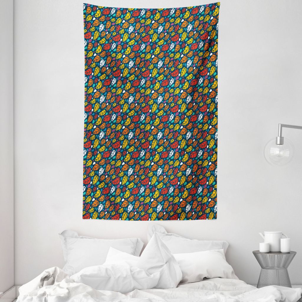 ABAKUHAUS Bunt Wandteppich und Tagesdecke, Doodle Blätter Natur aus Weiches Mikrofaser Stoff Waschbar ohne Verblassen Digitaldruck, 140 x 230 cm, ...
