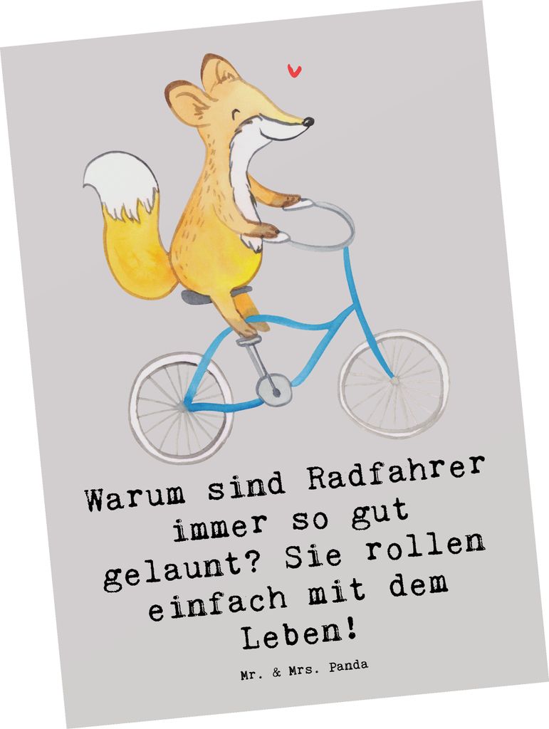 Mr. & Mrs. Panda Grußkarte Radsport Glück - Grau Pastell - Geschenk, Handgefertigte Produkte, Teamsport, Einzigartige Designs, bildkarte, Sportar...
