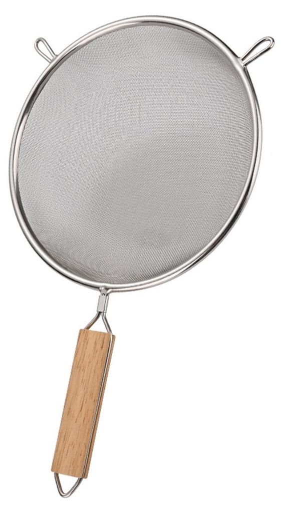 Edelstahlsieb mit Holzgriff, feinmaschiges Sieb zum Mehlsieben und Ölfiltern, Küchensieb in verschiedenen Größen