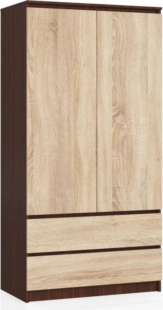 Kleiderschrank mit Schubladen, 90 cm, LOTA – Wenge/Sonoma Eiche