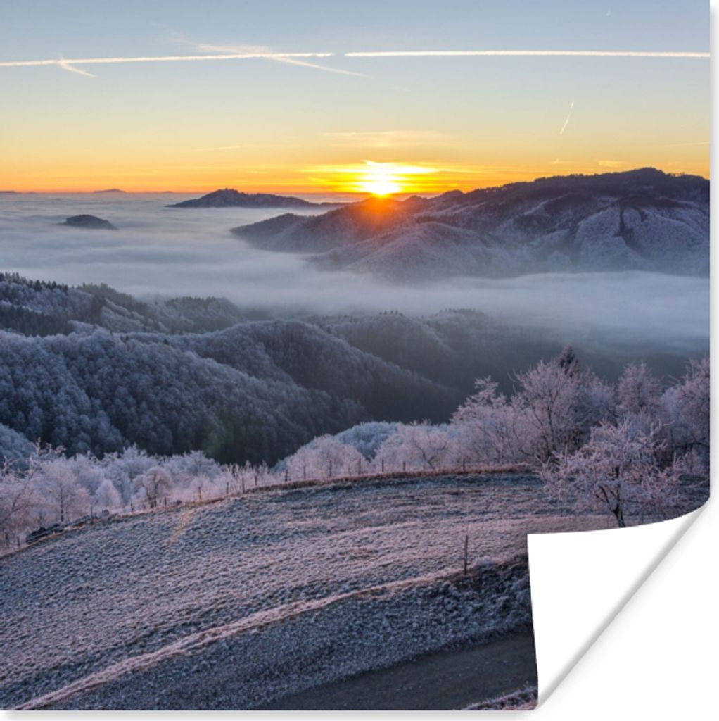 MuchoWow Poster Winter - Berge - Sonne - Abend 75x75 cm - Wand Dekoration