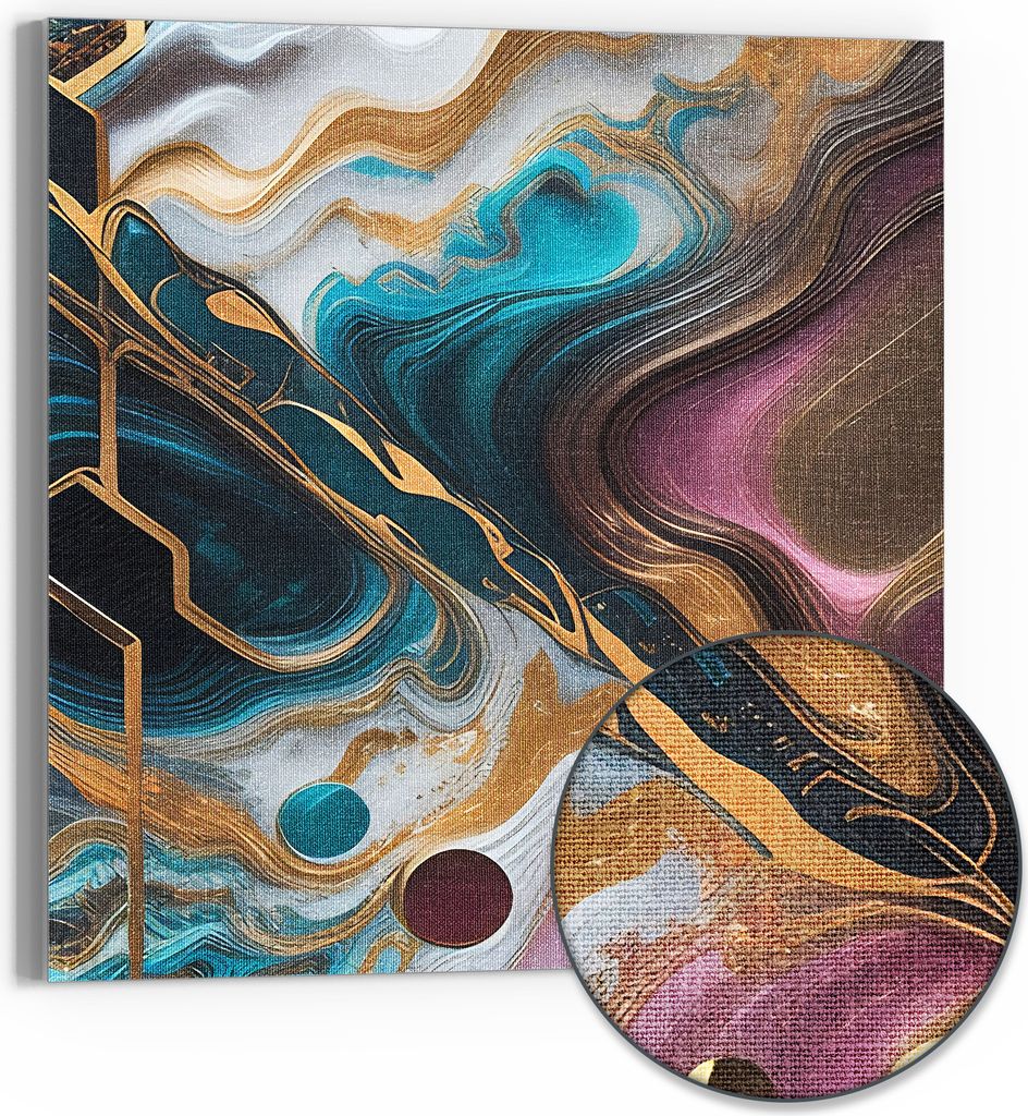 DEQORI Hybrid Leinwand Bild 30x30 cm 'Goldene Wogen' Wandbild Glas flach modern