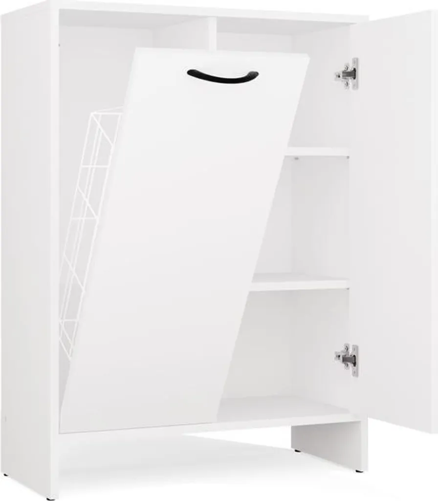Mobile Colonna Bagno NINA 1K1D: 3 Ripiani e Cesto Bucato Bianco - 9