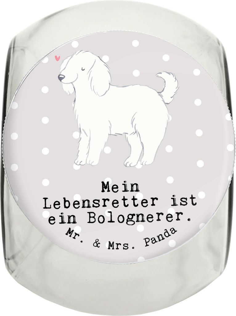 Mr. & Mrs. Panda Dose Bologneser Lebensretter L 870ml - Grau Pastell - Geschenk, Vorratsglas, glasbehälter, Vorratsbehälter, schraubglas, Bonbonglas