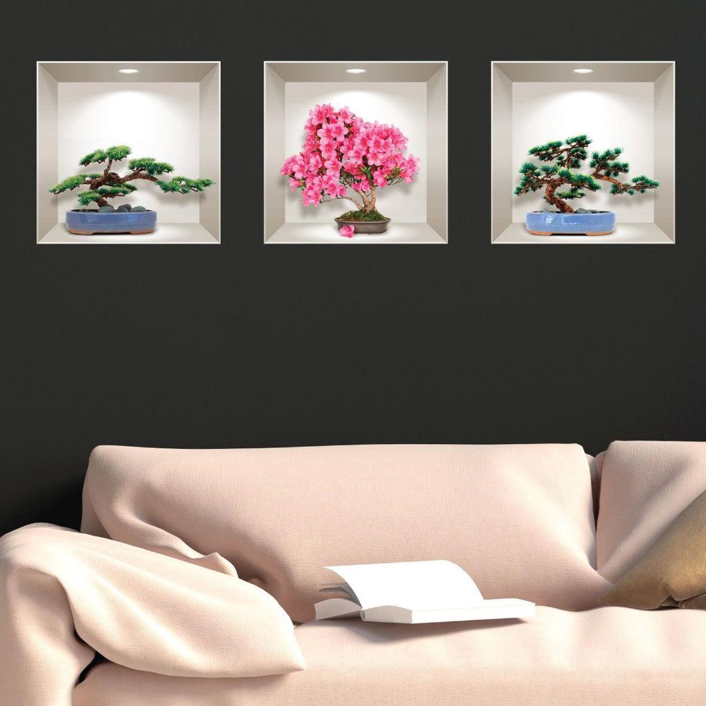 3D-Aufkleber eines natürlichen und farbenfrohen Bonsai-Baumes, 40 x 120 cm