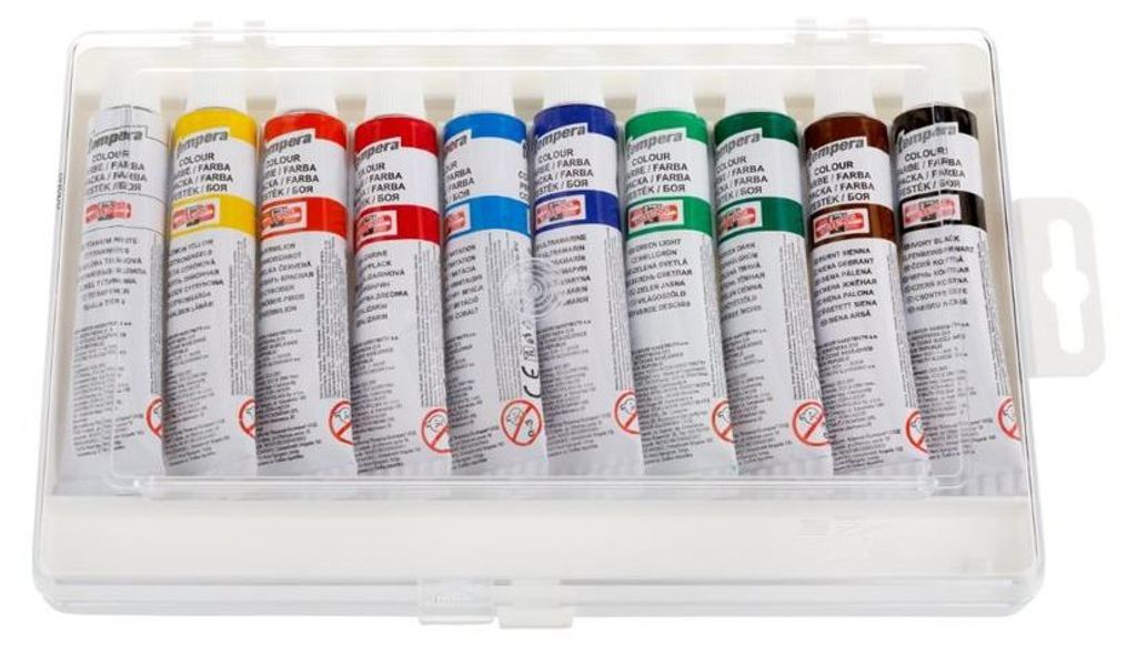 Temperafarben 10er Set - 10 x16 ml Kunststoffkasten