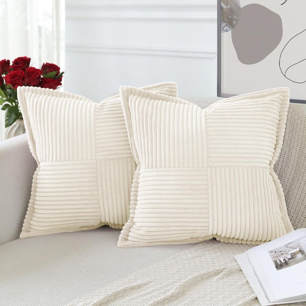 Set mit 2 Kissenbezügen aus Cord, weiche Dekokissenbezüge, moderne Kissenbezüge mit eingefassten Kanten, Sofakissen für Wohn- und Schlafzimmer,...
