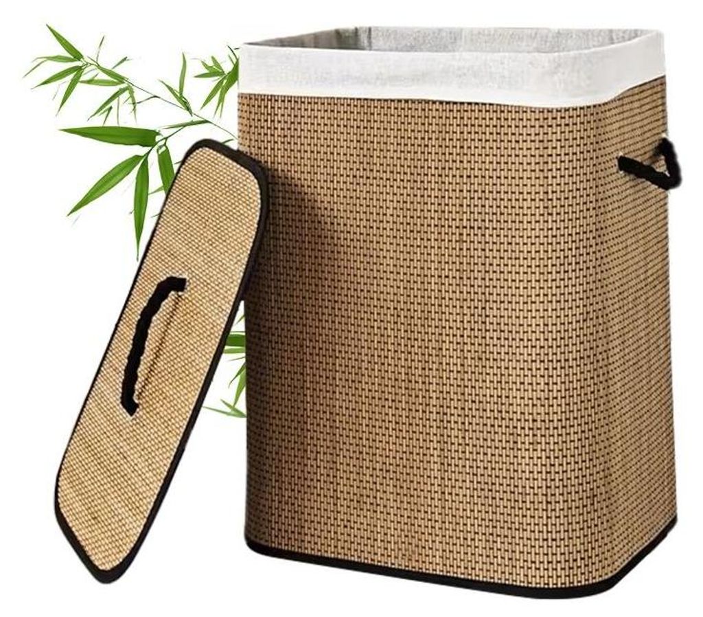 Bambus Wäschekorb - Faltbarer Wäschesammler - 72 L - Herausnehmbarer waschbarer Innensack - 40 x 30 x 60 cm - Platzsparend