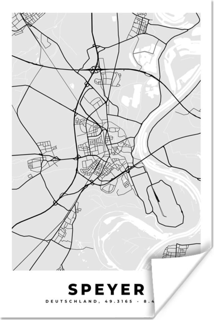 MuchoWow Poster Stadtplan - Deutschland - Karte - Speyer - Karte 120x180 cm - Kunstposter