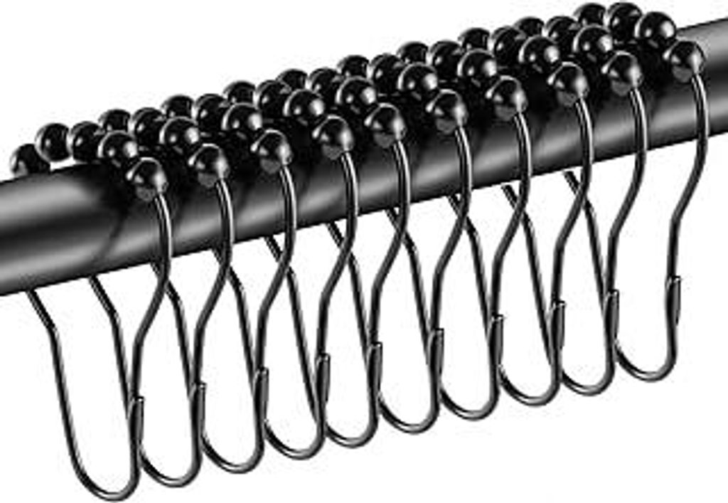 20 Stück Duschvorhang Haken, 7,5 x 4cm Metall Duschvorhangringe mit Gleitsystem Duschvorhang Aufhängung Duschringe Gardinenringe für Duschvorhan...