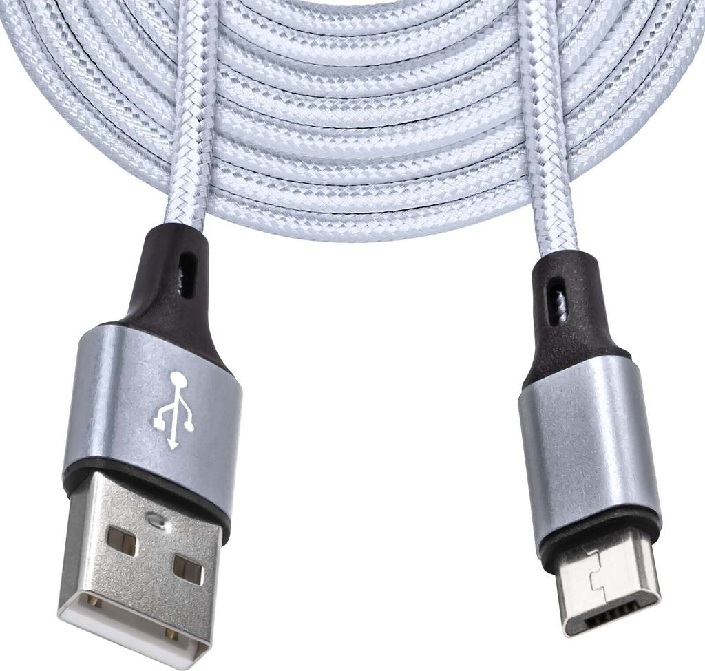 Mobilefox 3m Universal Micro USB Schnell Lade Daten Kabel Nylon Stecker Silber