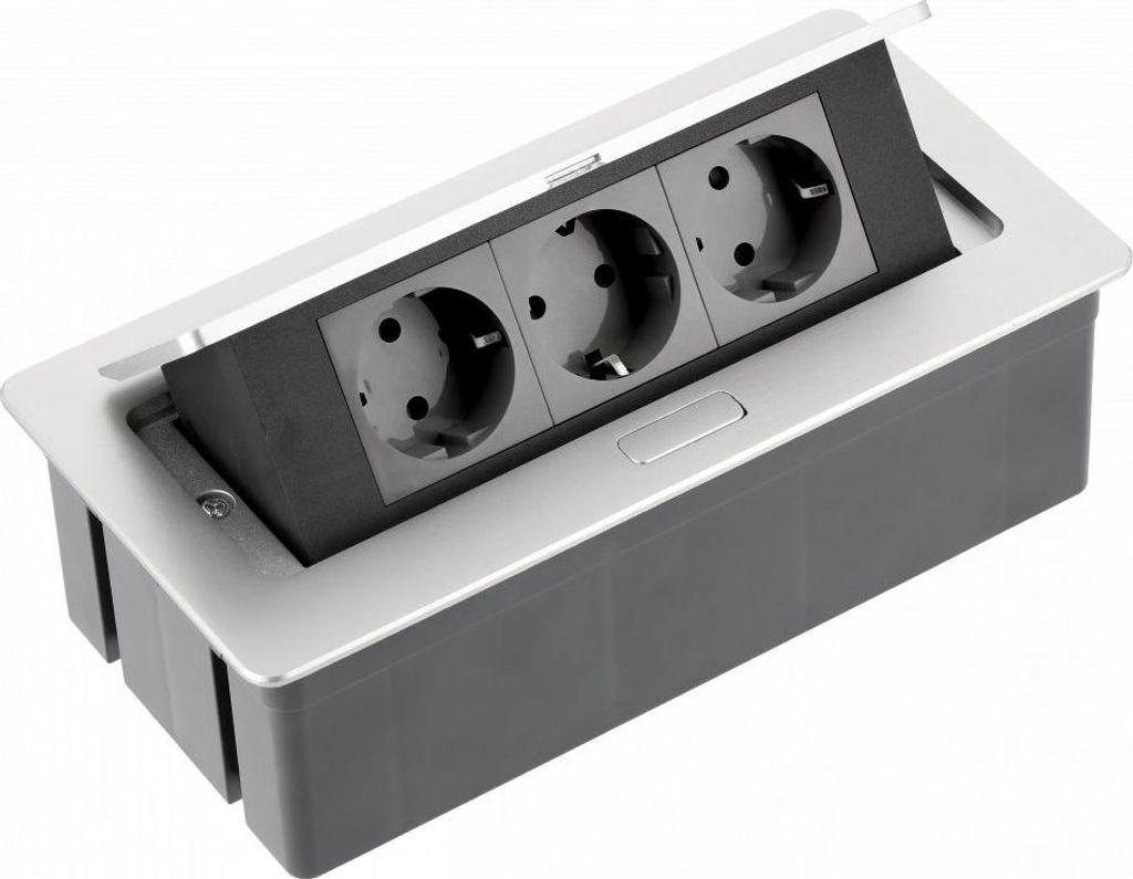 GTV 3-er Einbau-Steckdosenleiste Soft-Touch Silber Produktbild 