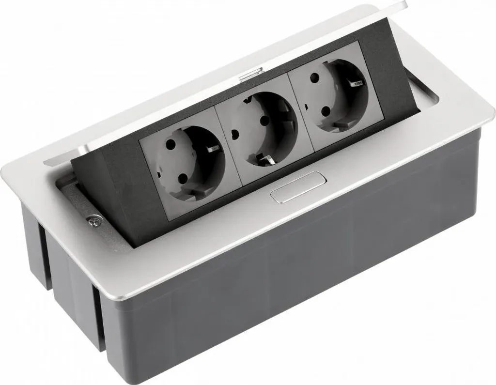 Prise encastrable Soft-Touch GTV argentée avec 3 entrées Schuko design