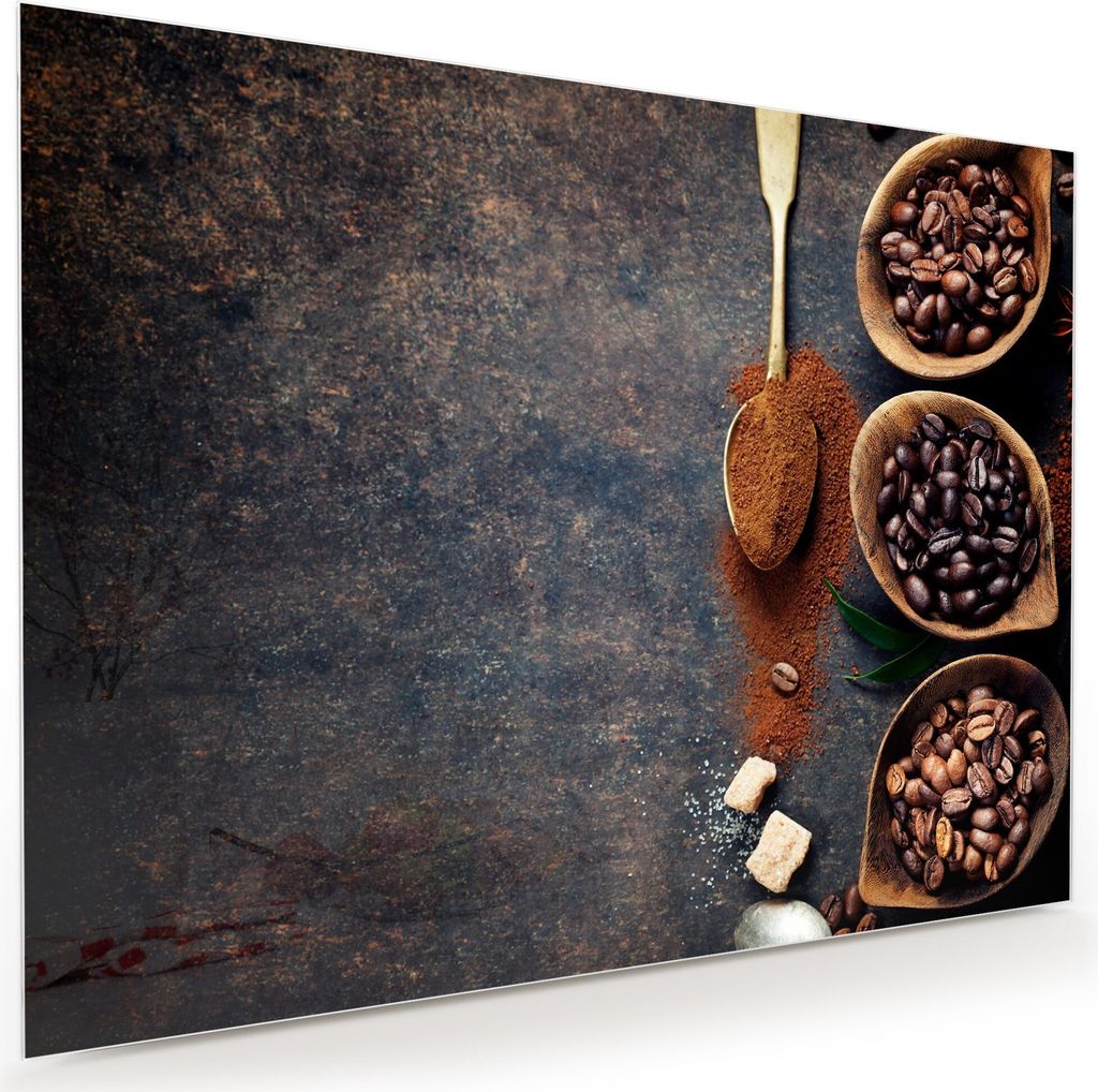 Glasbild Wandbild Sorten von Kaffeebohnen 100x75cm in XXL für Wohnzimmer, Schlafzimmer, Badezimmer, Flur