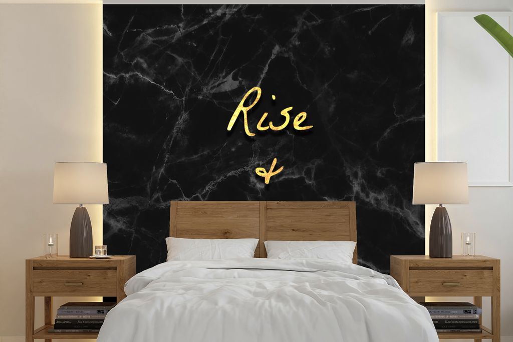 MuchoWow Fototapete für Wohnzimmer oder Schlafzimmer Wandtapete Vinyl Motivtapete Zitate - Sprichwörter - Gold - Marmor - 350x350 cm - Schlafzi...