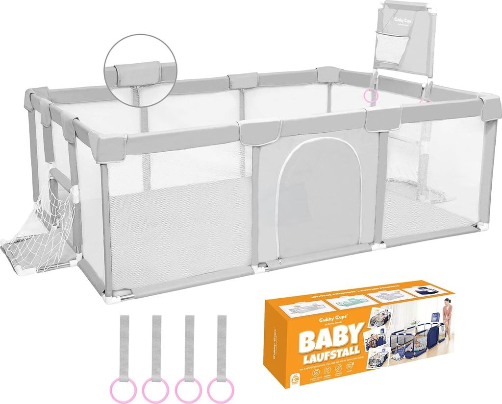 GUBBY GUPS Laufstall Baby Bällebad - 188x124 Grau mit Tor