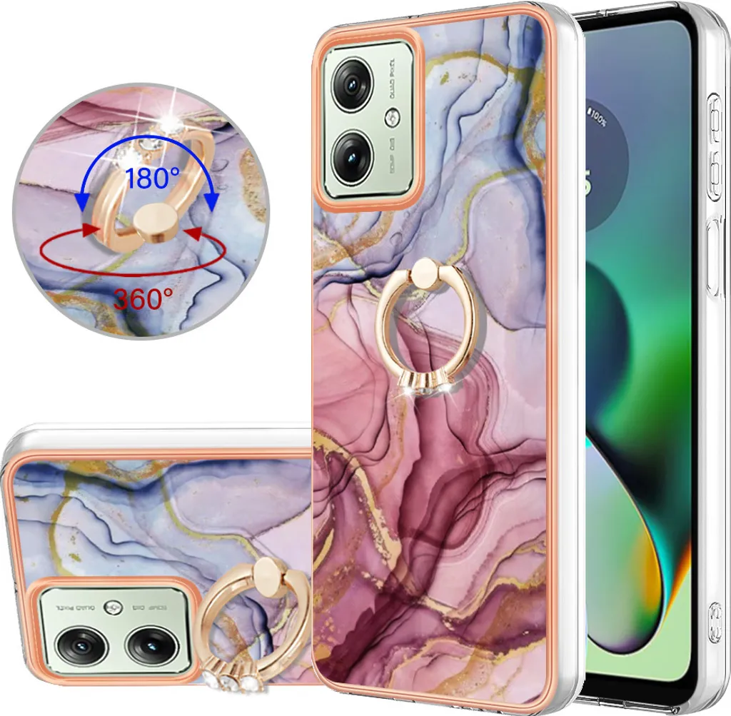 Cover Moto G54 Fantasia Oro Rosa: Trendy Case con Ring Holder
