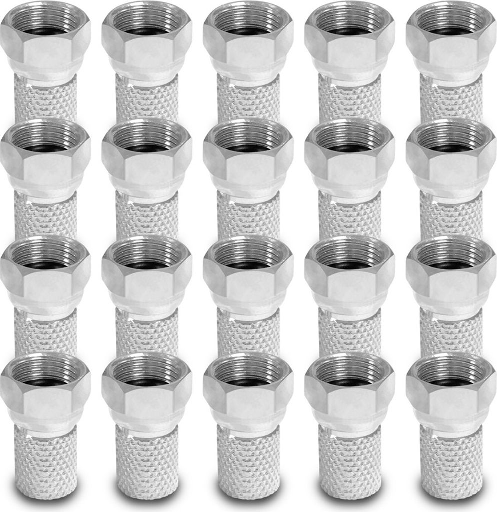 20x ARLI F-Stecker 7 – 7,4 mm – Koaxialstecker mit breiter Mutter & Dichtring für SAT TV LNB Multischalter