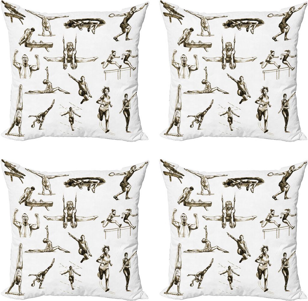 ABAKUHAUS Olympia Kissenbezug Set (4 Stück), Sommersport-Athlet, Moderner Doppelseitiger Digitaldruck, 50 cm x 50 cm, Olive Green White