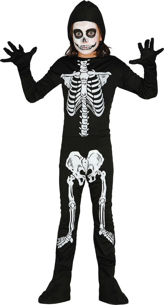 Bambino Rosso Sorpreso Dei Capelli In Costume Di Halloween Che Tiene Una Zucca Arancio Scheletro Image45650342
