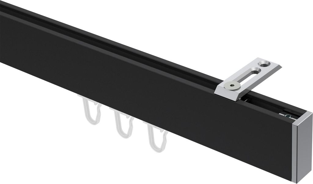 Interdeco Innenlaufstange / Gardinenstange mit Innenlauf Schwarz / Chrom, Typ Smartline Paxo (Kappe) Deckenmontage, 14x35 mm 1-läufig, 480 cm
