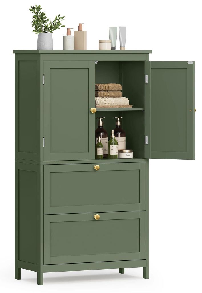 Badschrank - Badezimmerschrank - 2 Türen, 2 Schubladen - Zum Selbstaufbau - Waldgrün