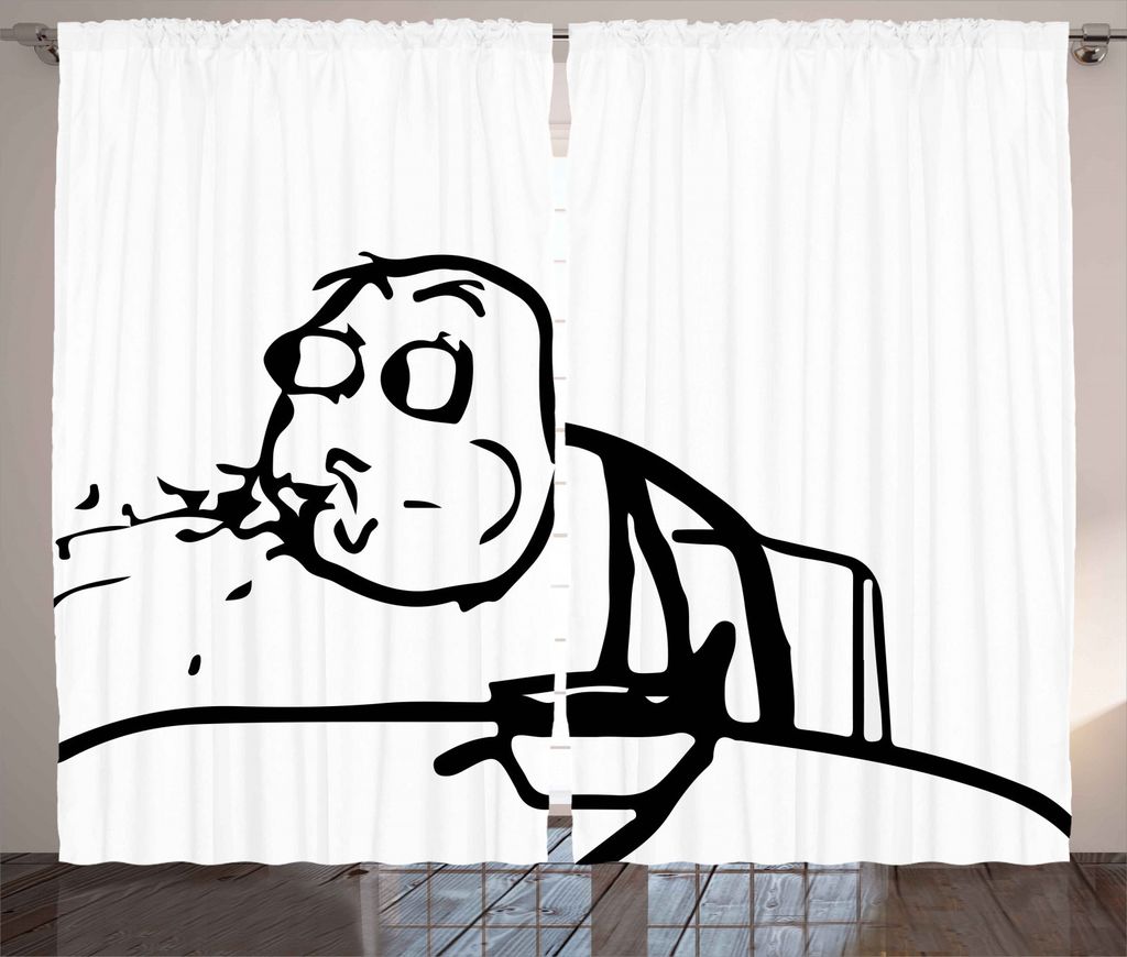 ABAKUHAUS Humor Rustikaler Gardine, Wierd Meme Troll Comics, Schlafzimmer Kräuselband Vorhang mit Schlaufen und Haken, 280 x 245 cm, Schwarz und w...