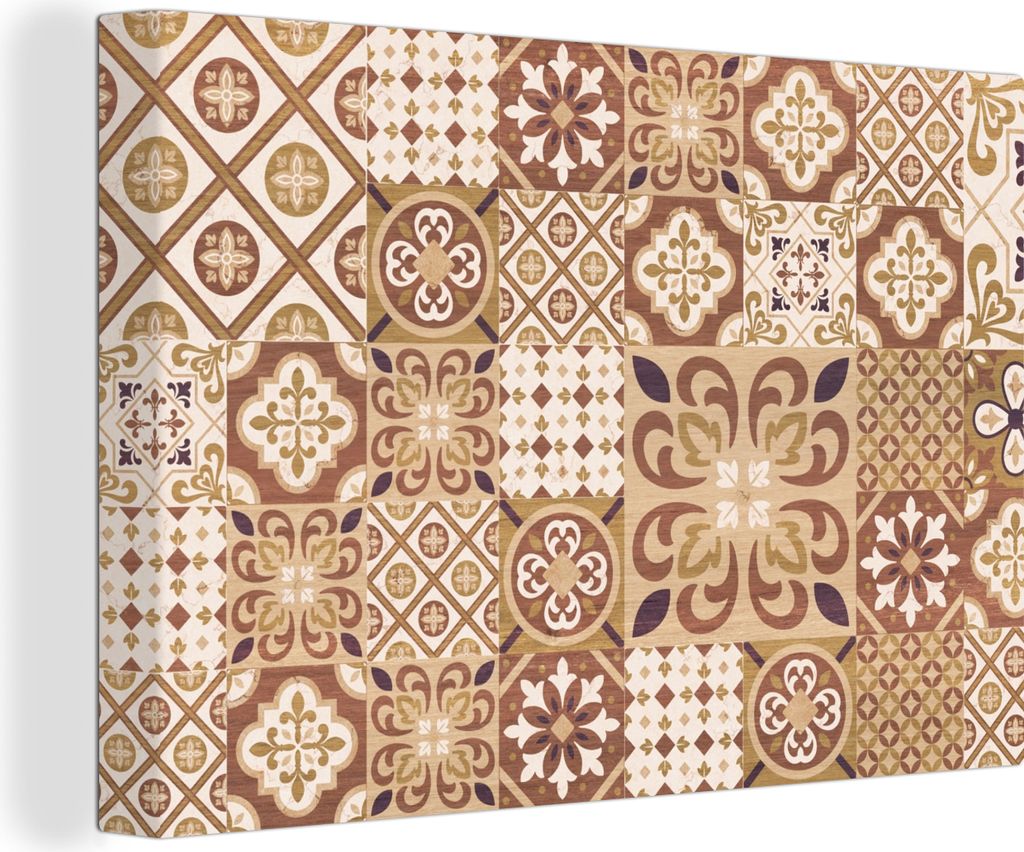 OneMillionCanvasses - Leinwandbilder - 150x100 cm, Blumen - Figuren - Vintage - Braun - Design, Wandbilder Kunstdruck Wanddekoration - Foto auf L...