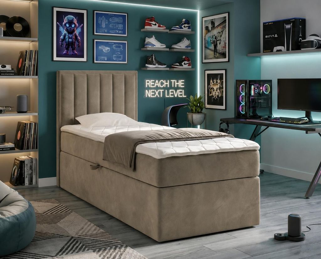 NORDELO Boxspringbett MORFEO 120x200 cm Braun Komplett-Set Produktbild 