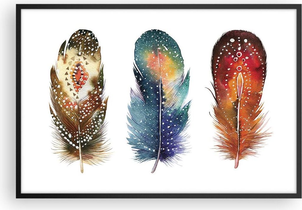 Gerahmtes Poster - Schwarzer Rahmen - Feder Vogel Farbe - 91,5x61 cm - Wand Bild - Wanddeko - Wandbilder - Kunstposter - Wandposter - Bilderrahmen ...