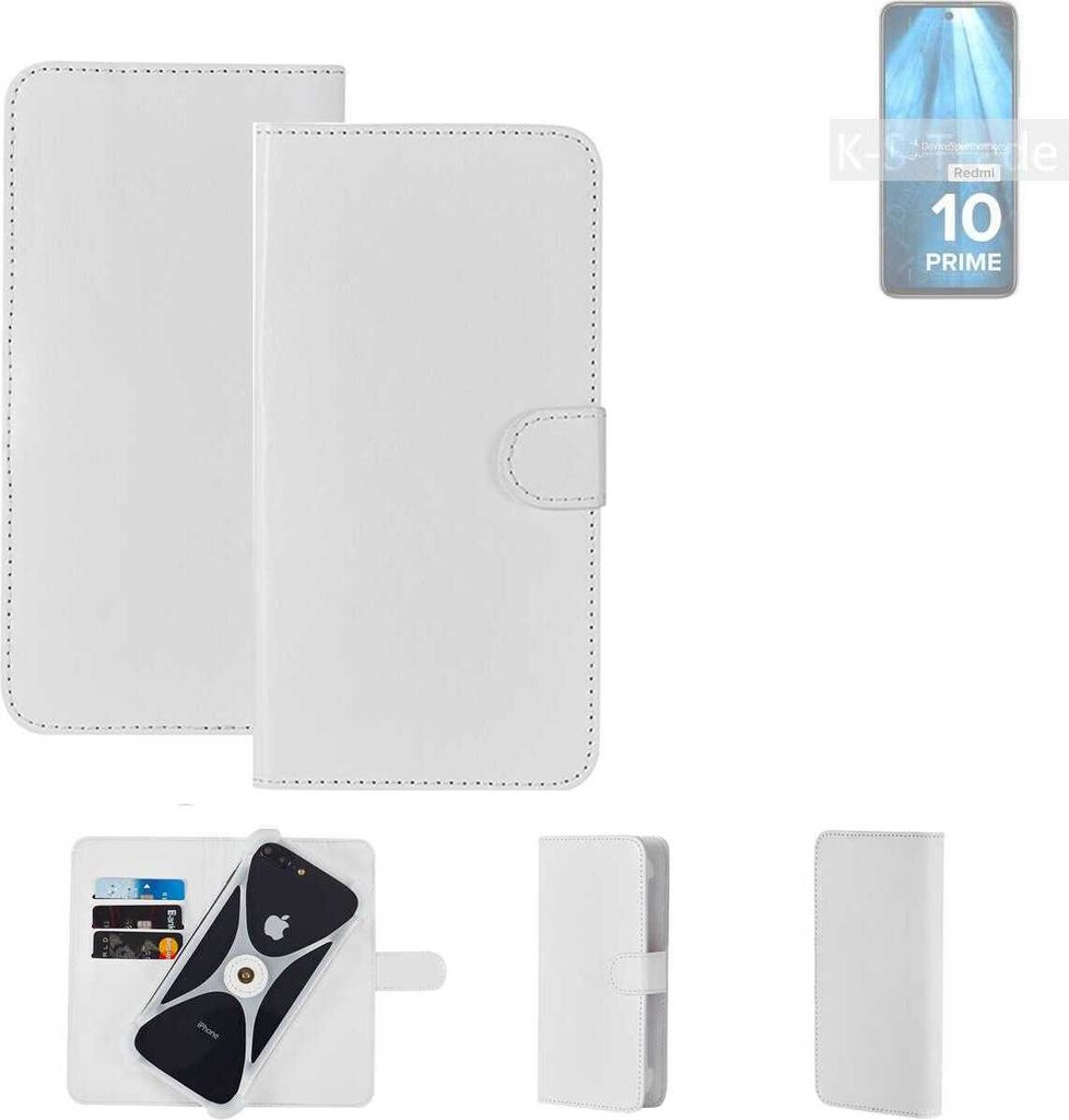 K-S-Trade Handy Hülle Schutz Hülle kompatibel mit Xiaomi Redmi 10 Prime 2022 Cover Case Bookstyle Bumper weiß 1x